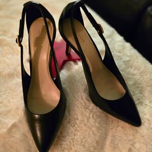 Cole Haan Grand.Os Black Leather D'orsay Heels Classic Pumps Side Buckle  9.5B